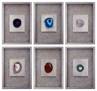Uttermost 14555 Agate 20" x 14" Wall Art - Set of 6 - Silver Champagne