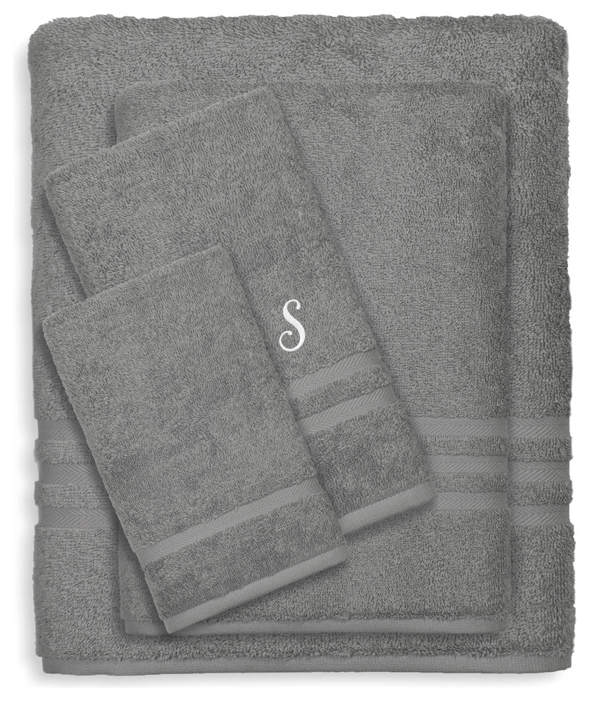 Denzi 4-Piece Towel Combination Set With Monogrammed Letter, S, Dark Grey
