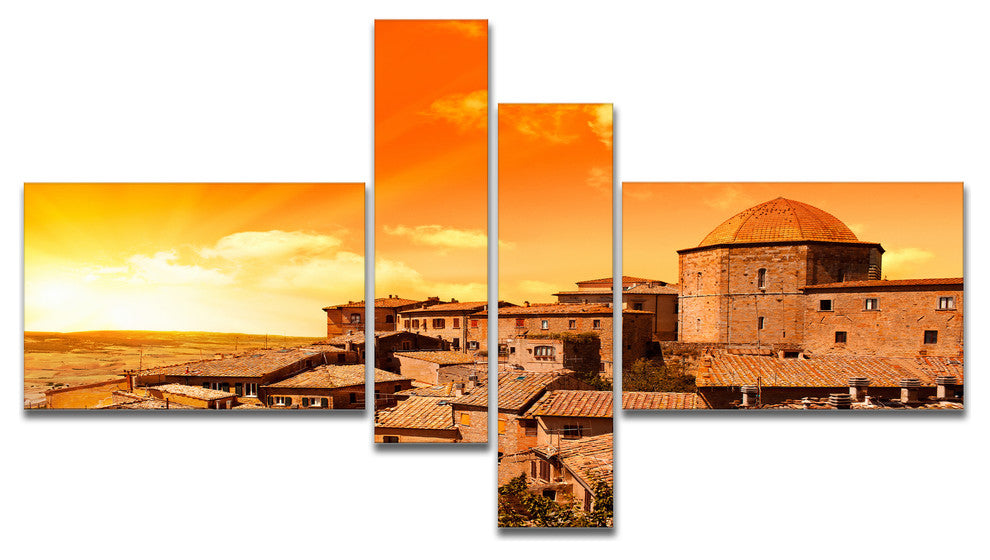 Wonderful Italy Tuscany Hill at Dawn, Large Canvas Art Print, 60"x32", 4 panels