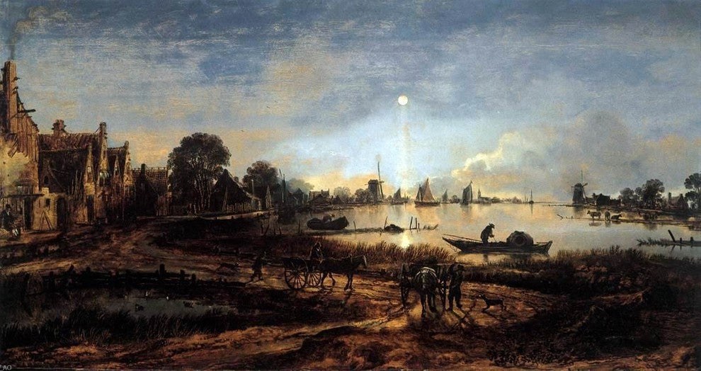 Aert Van der Neer River View by Moonlight, 15"x30" Wall Decal