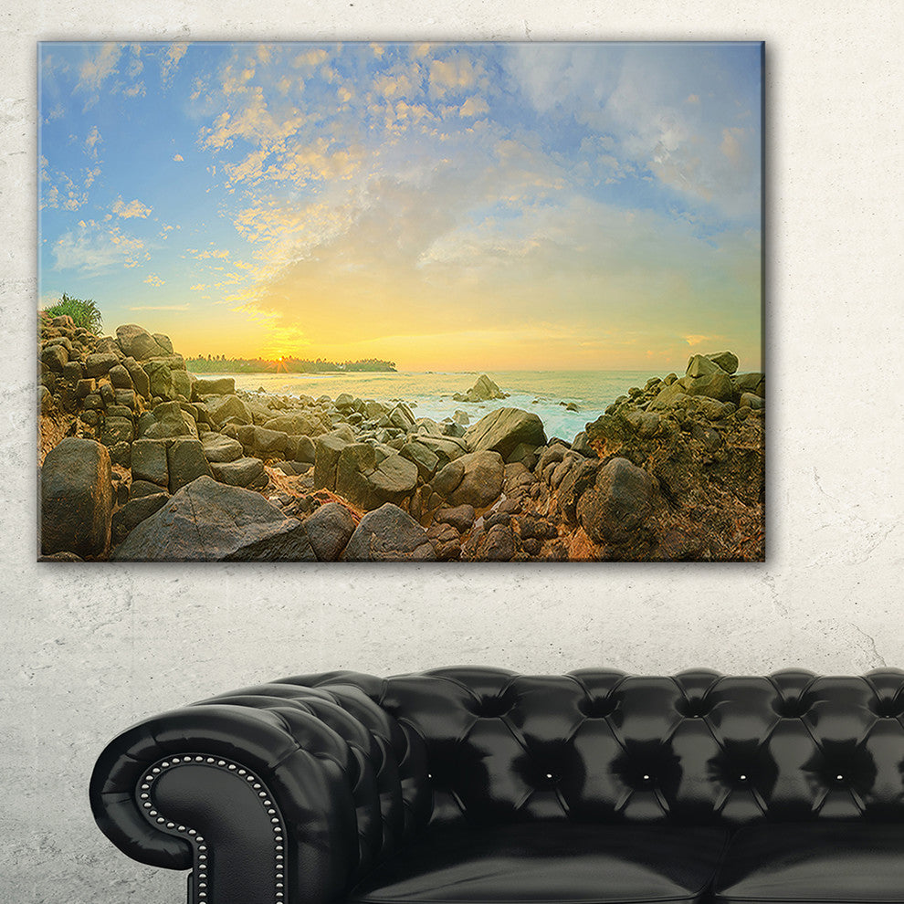 "Rocky Untouched Romantic Seashore" Large Wall Artwork, 1 Panel