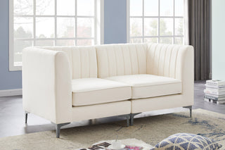 Alina Velvet Upholstered 2-Piece Modular Sofa, Cream