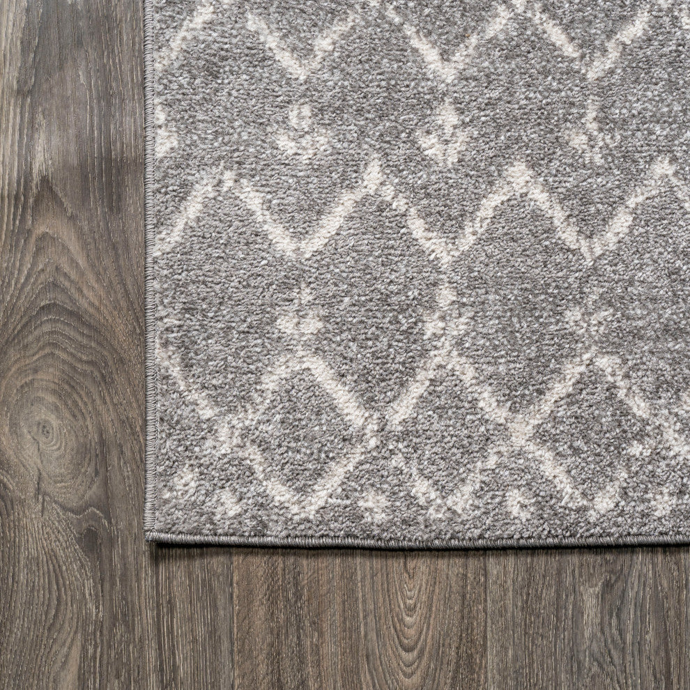 Moroccan HYPE Boho Vintage Diamond Runner Rug, Gray/Ivory, 4 X 6