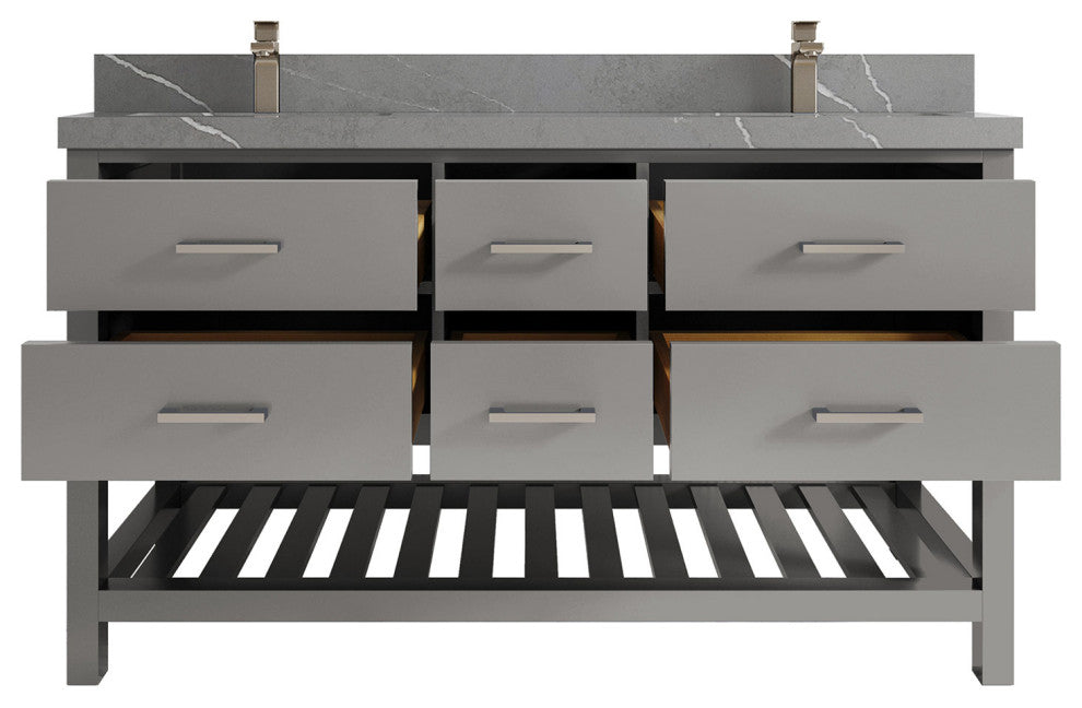 Parker 60 Double Sink Bathroom Vanity in Elephant Skin Gray  2" Piatra Gray