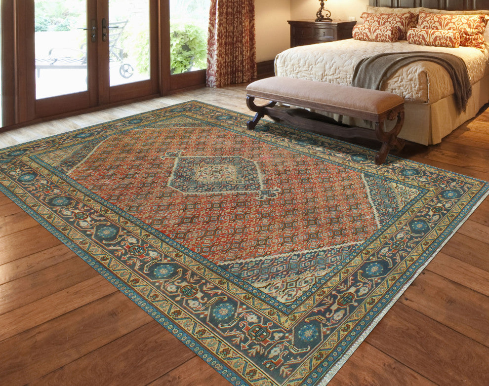 Fine Vintage Distressed Arezoo Rust/Navy Rug, 6'1x9'3