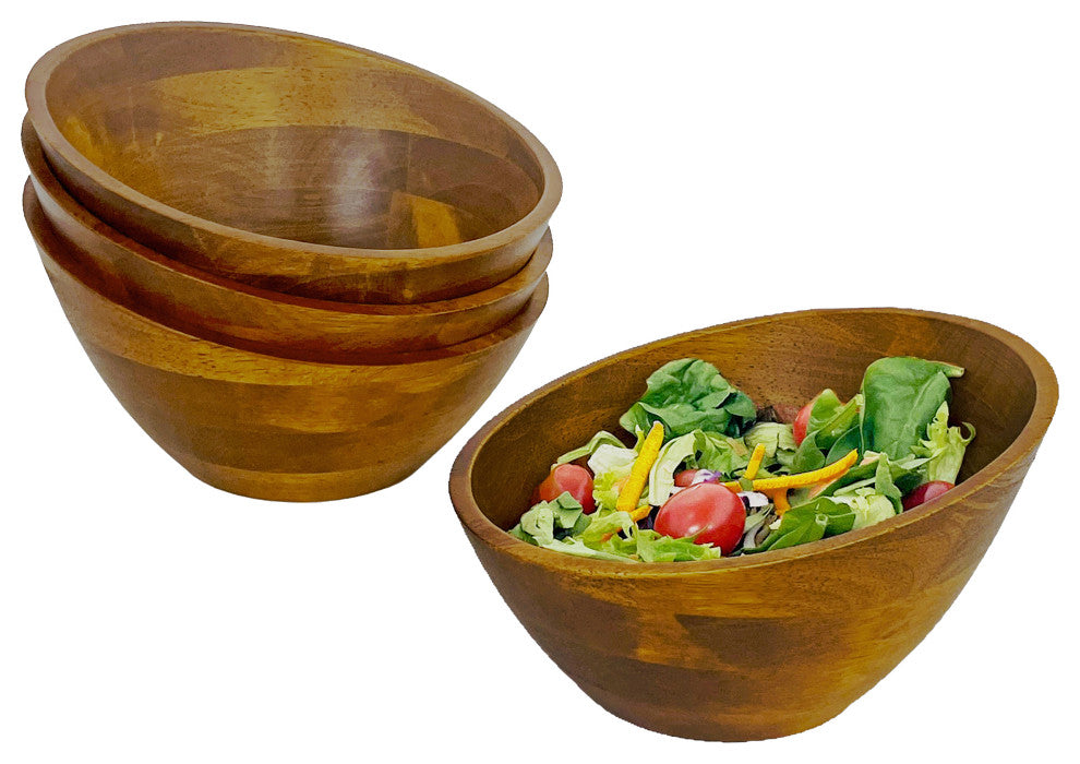 4-Piece Individual Angle Wood Salad Bowl Set