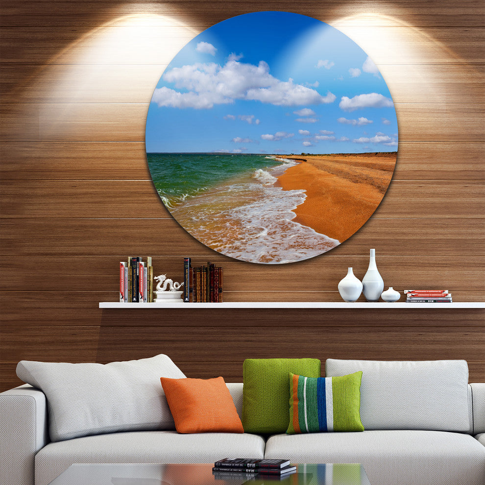 Green Waters On Winter Day Beach, Seashore Round Metal Wall Art, 11"