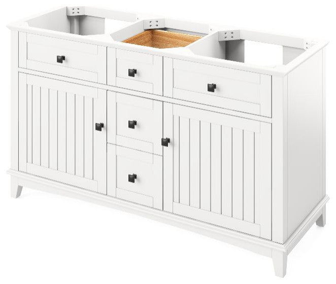 Savino Modern 60" White Double Sink Vanity, Black Granite Vanity Top