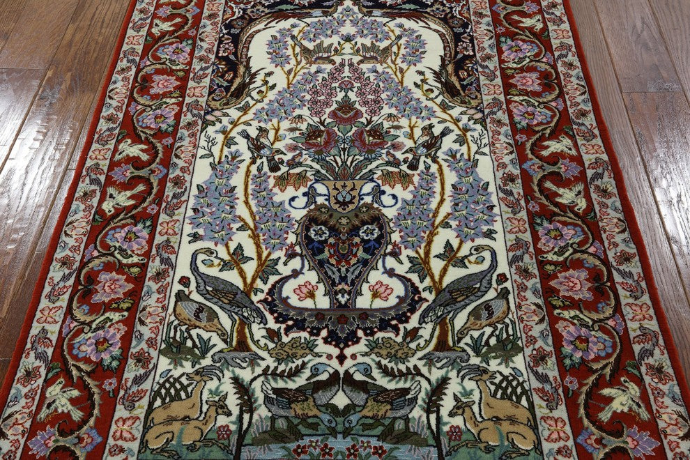 Signed Hand Knotted Wool and Silk Authentic Persian Isfahan Area Rug, 4'x5'
