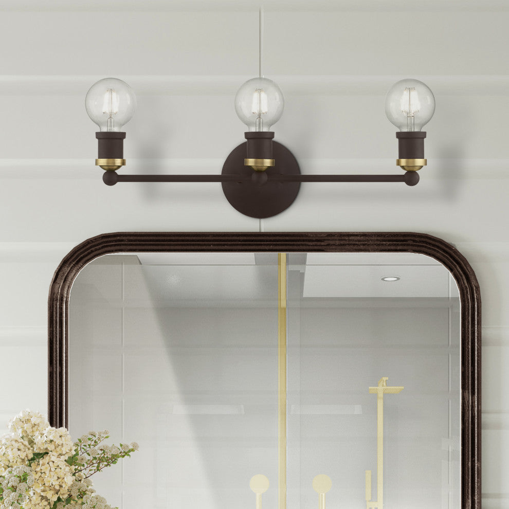 Lansdale 3 Light Bronze With Antique Brass Accents ADA Vanity Sconce