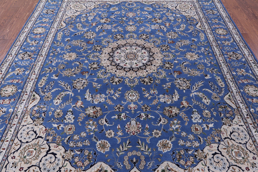 Persian Nain Hand-Knotted Wool & Silk Rug 7' 11" X 10' 2" - Q13126