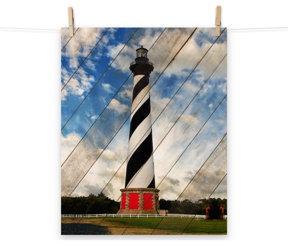 Faux Wood Cape Hatteras Lighthouse Landscape Photo Unframed Wall Art, 16" X 20"
