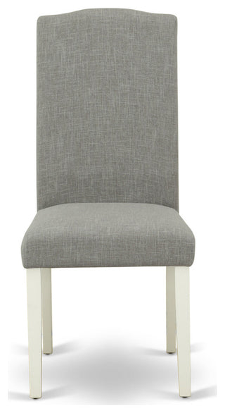 3Pc Round 42" Dining Table, Two Parson Chair, White Leg, Fabric Dark Shitake