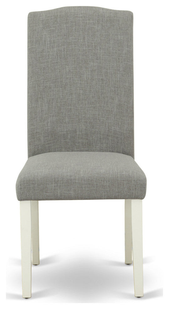 3Pc Round 42" Dining Table, Two Parson Chair, White Leg, Fabric Dark Shitake