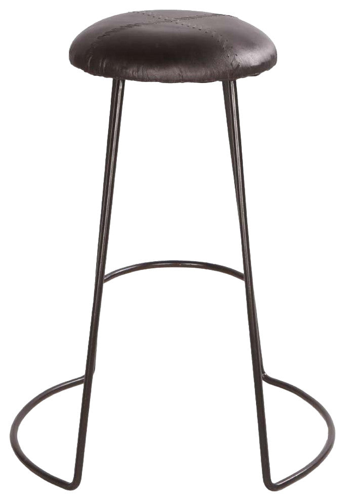 26" Counter Height Stool, Genuine Leather Upholstery, Metal Frame, Black