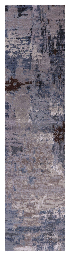 2' 6" X 10' 0" Runner Abstract Hand Knotted Wool and Silk Rug Q9035