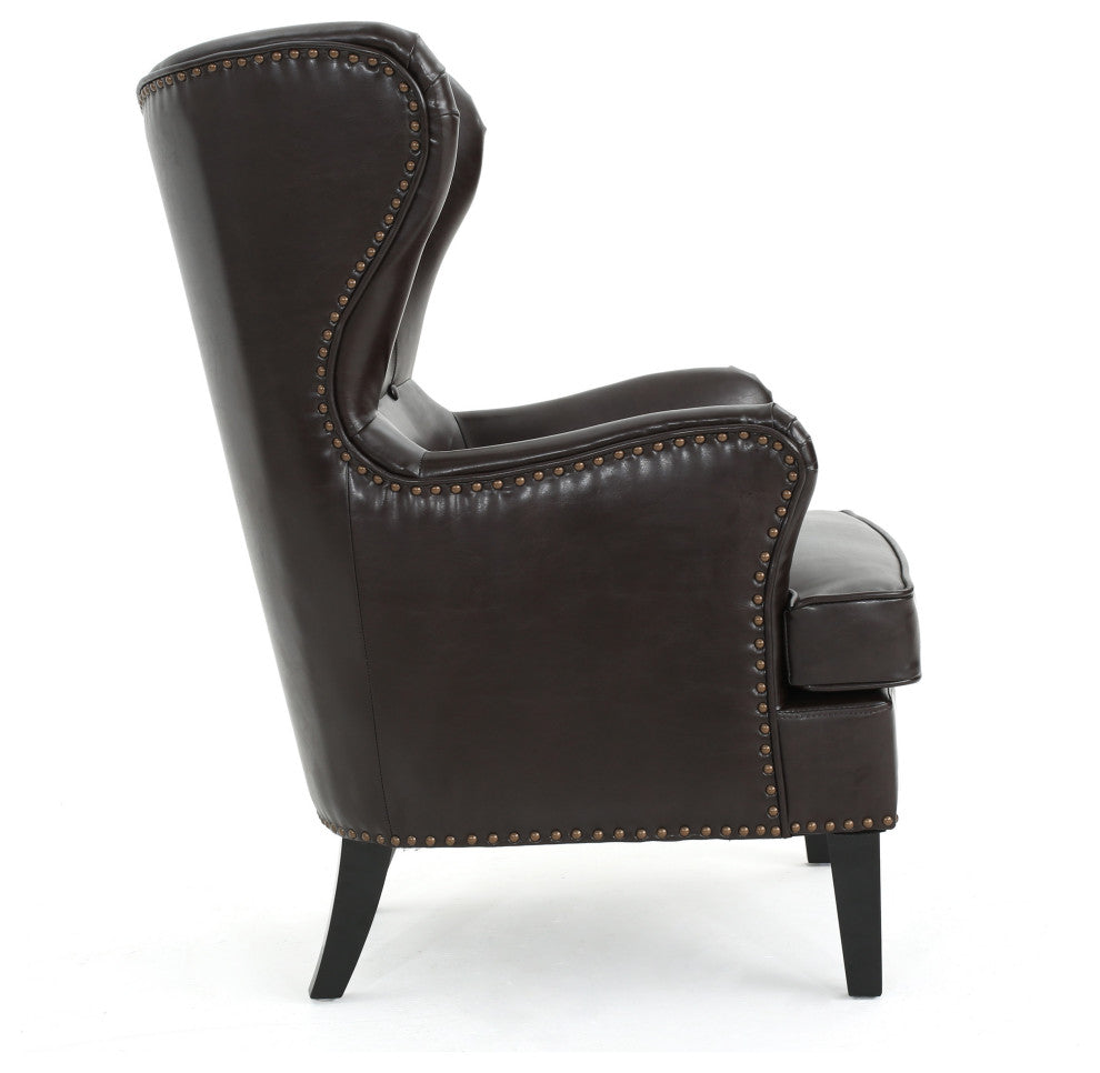 GDF Studio Romford Bonded Leather Wingback Club Chair, Brown