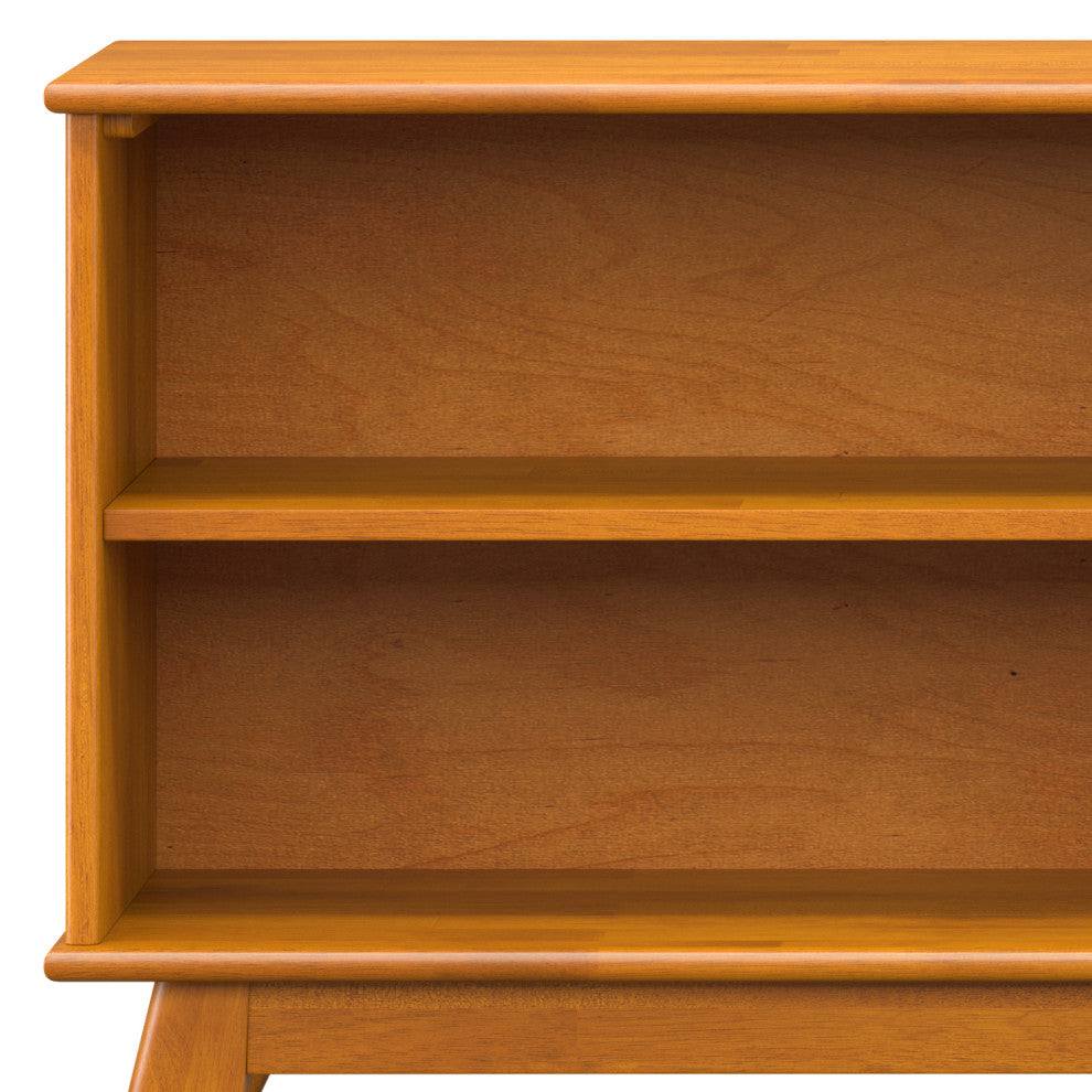 Draper SOLID HARDWOOD Mid Century Low Bookcase, Teak Brown