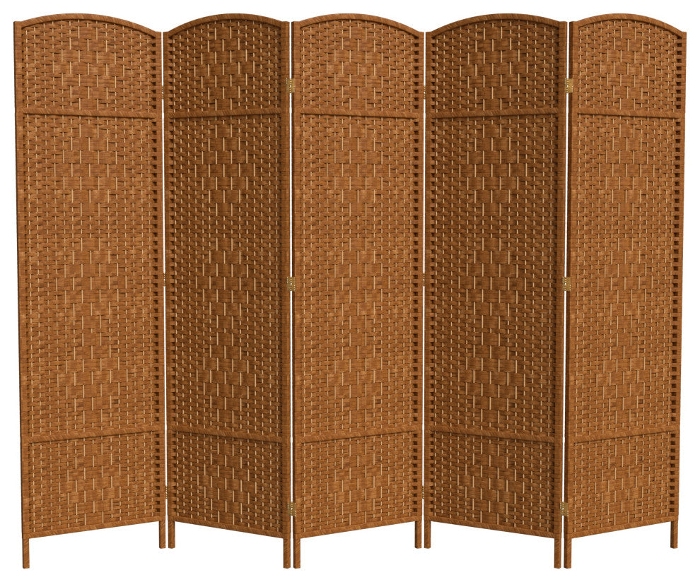 6' Tall Diamond Weave Fiber Room Divider, Dark Beige, 5 Panel