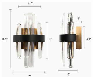 LNC Combrocollia 7" Modern LED Crystal Glass Wall Sconce, Black/Brass