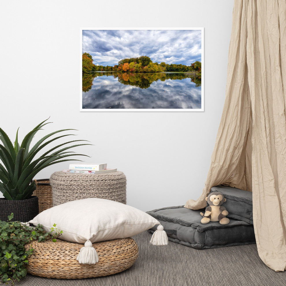 Autumn Reflections Rural Landscape Framed Photo Paper Wall Art Prints, White, 24" X 36"