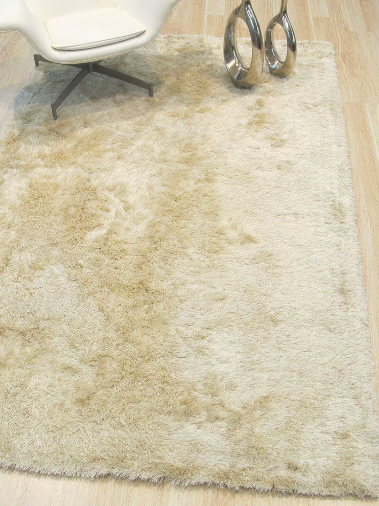 EORC Handmade Ivory Solid London Shag Rug, Rectangular 8'9"x11'9"