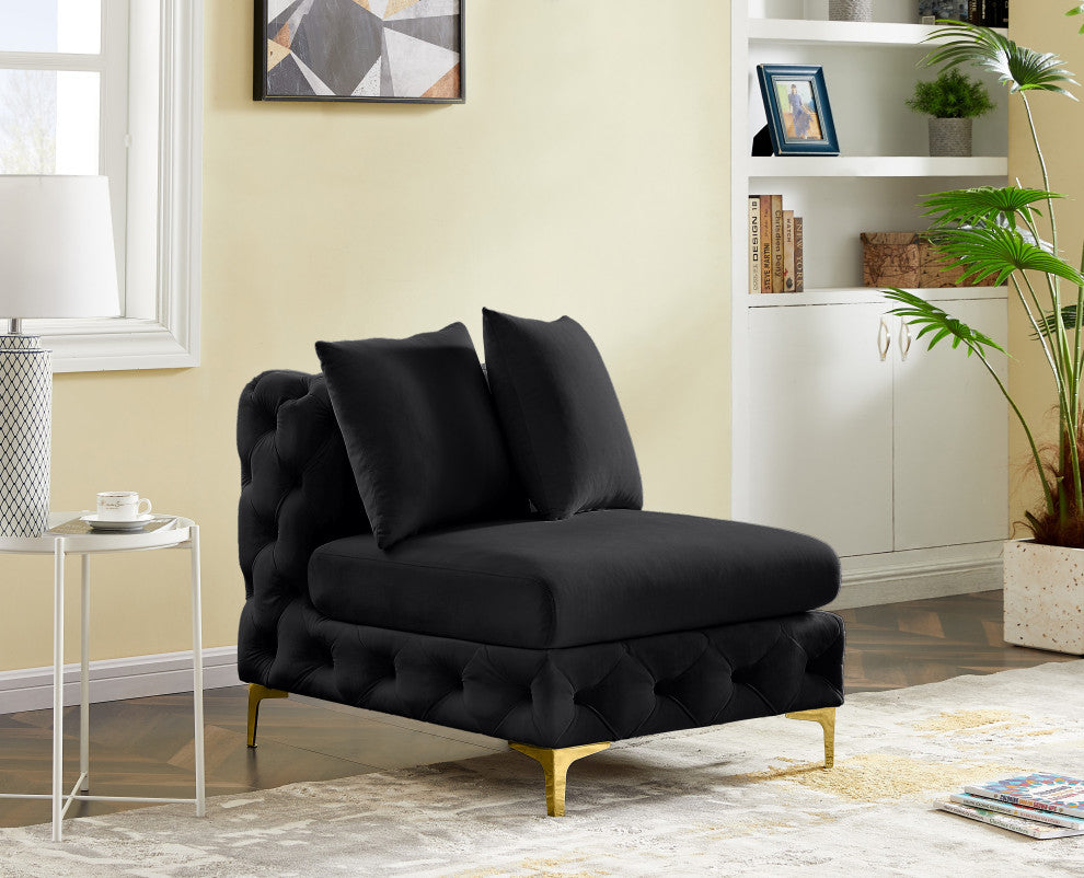 Tremblay Velvet Upholstered Armless Chair, Black