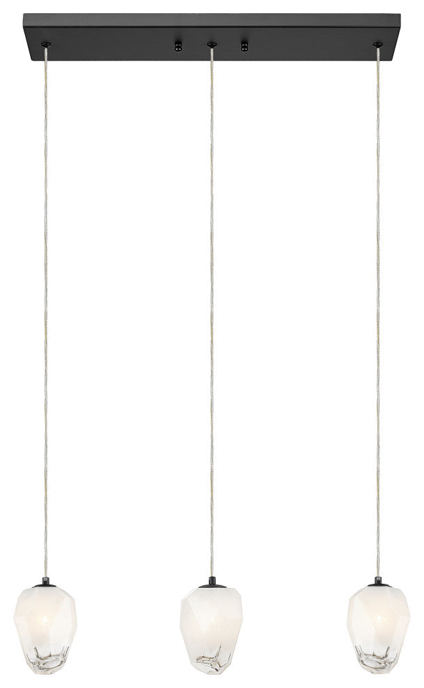 L20'' Black Frame Island Light With White Glass Hanging Pendants