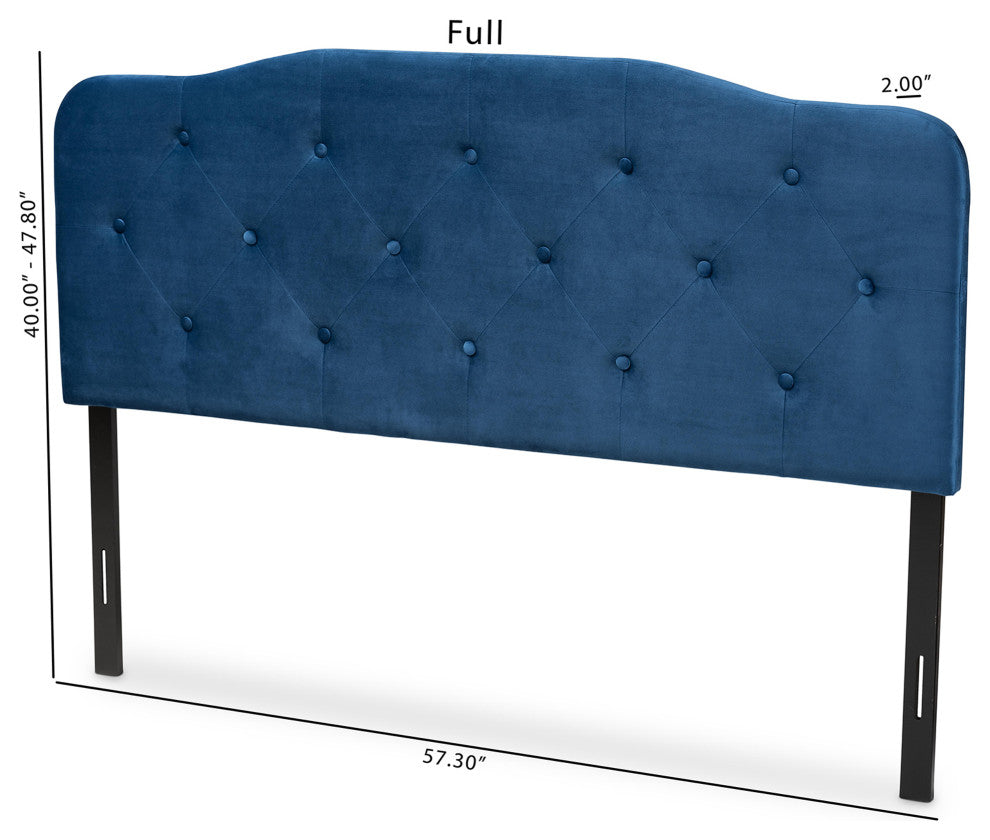 Gregory Navy Blue Velvet Fabric Upholstered King Size Headboard