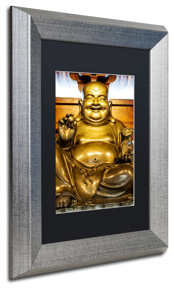 Philippe Hugonnard 'Gold Buddha' Art, Silver Frame, Black Matte, 14"x11"