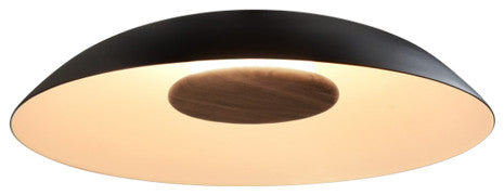 Volo LED Flush Mount, Deux - Black/White Shade, Brown Leather/Walnut Disc, 4000K