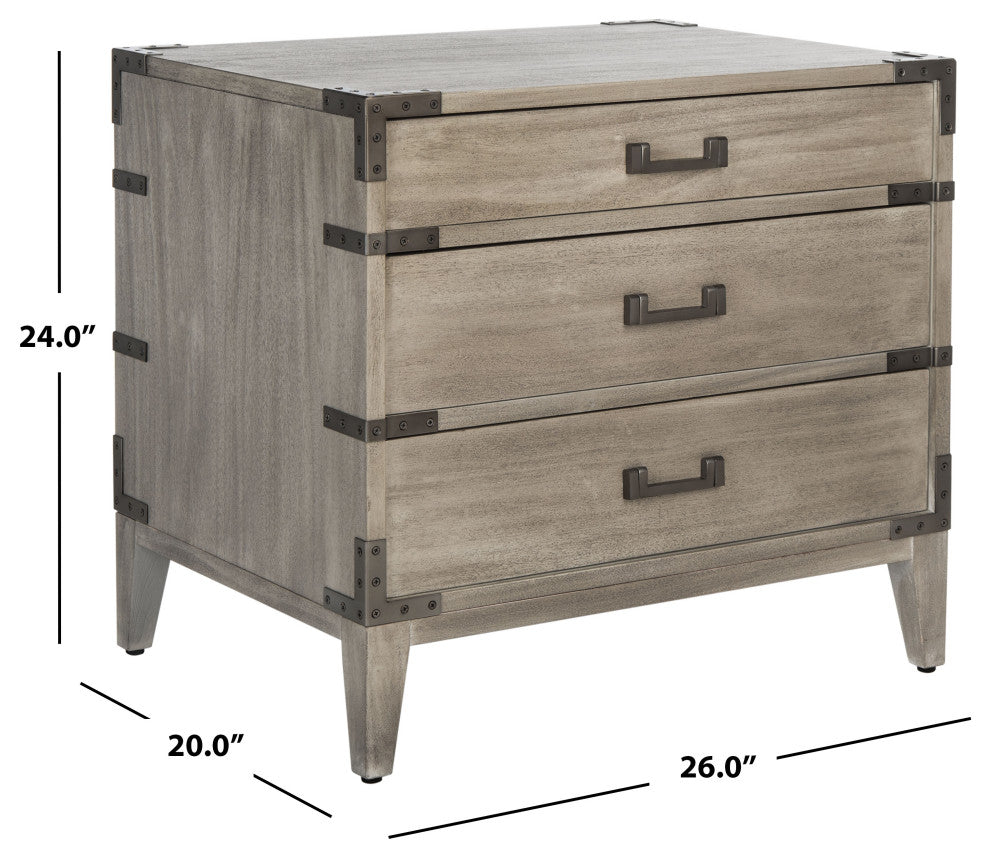 Safavieh Couture Nisha 3 Drawer Wood Nightstand, Light Grey