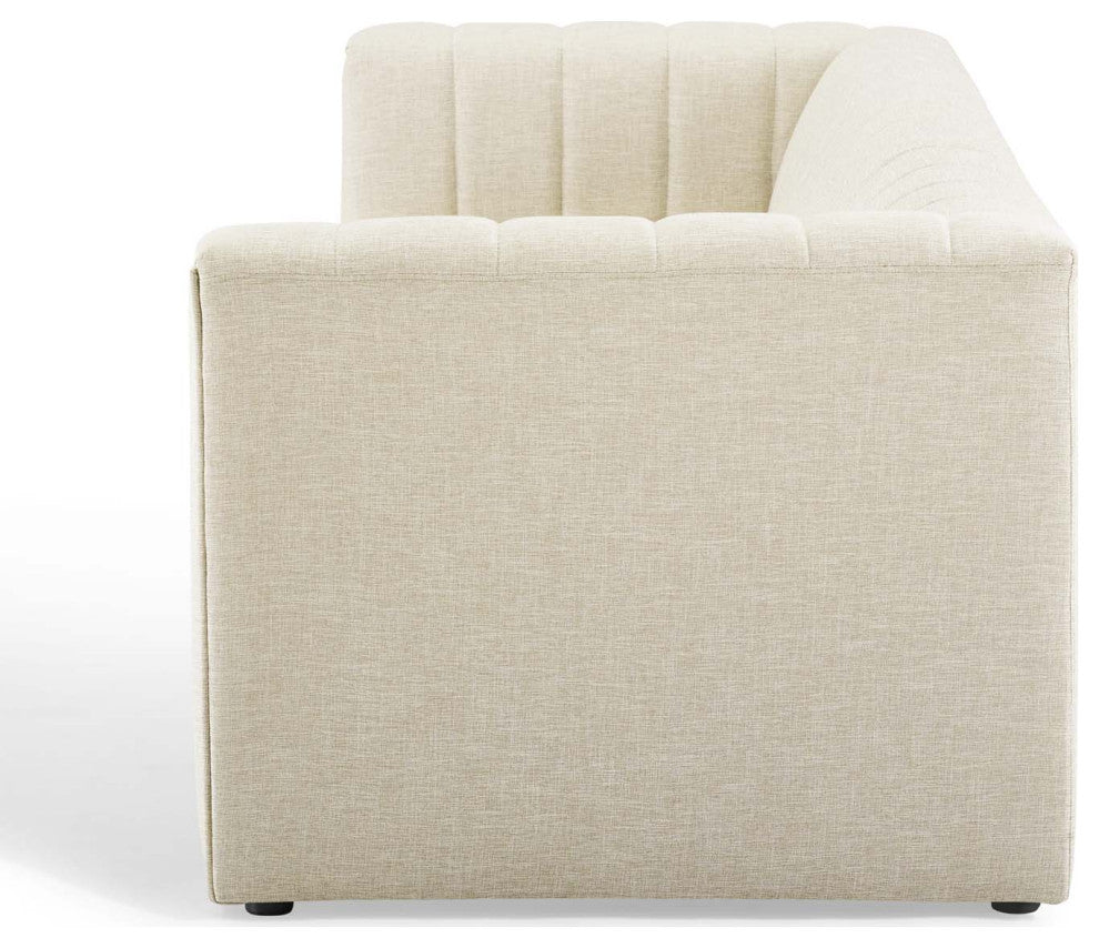 Tufted Sofa, Fabric, Beige, Modern, Living Lounge Room Hotel Lobby Hospitality