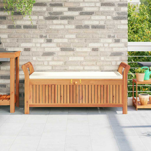 vidaXL Outdoor Storage Bench Patio Deck Box with Cushion Solid Wood Acacia