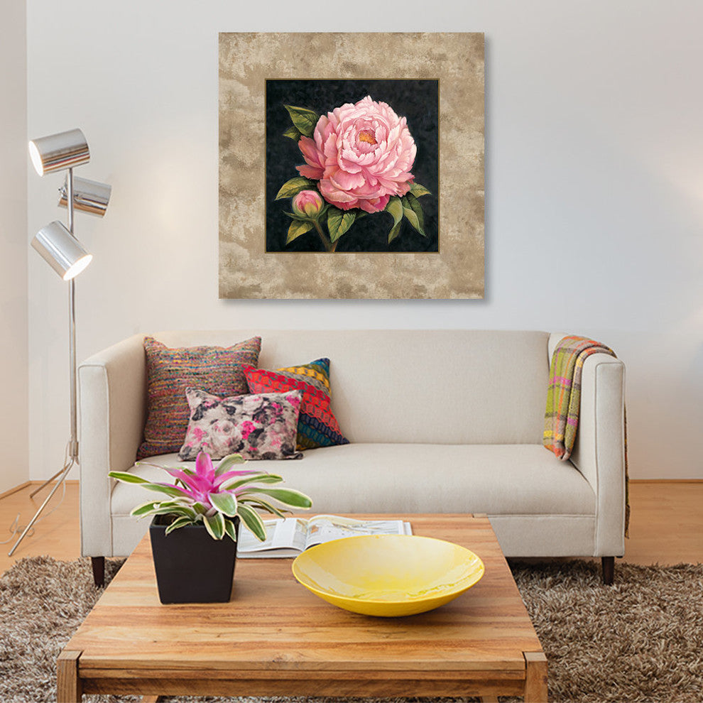 "Pink Peony" by E. Lopez, Canvas Print, 18"x18"