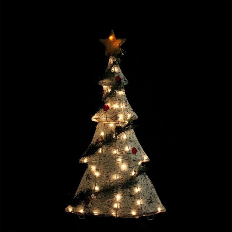42" Lighted 2-D Country Rustic Birch Christmas Tree Decoration, Clear Lights