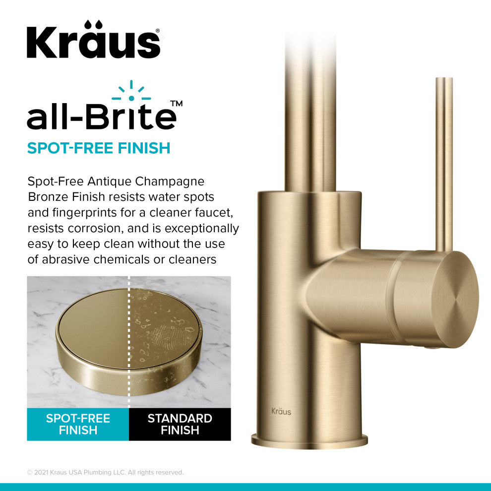 Oletto 1-Hole Kitchen Bar Faucet, Spot Free Bronze