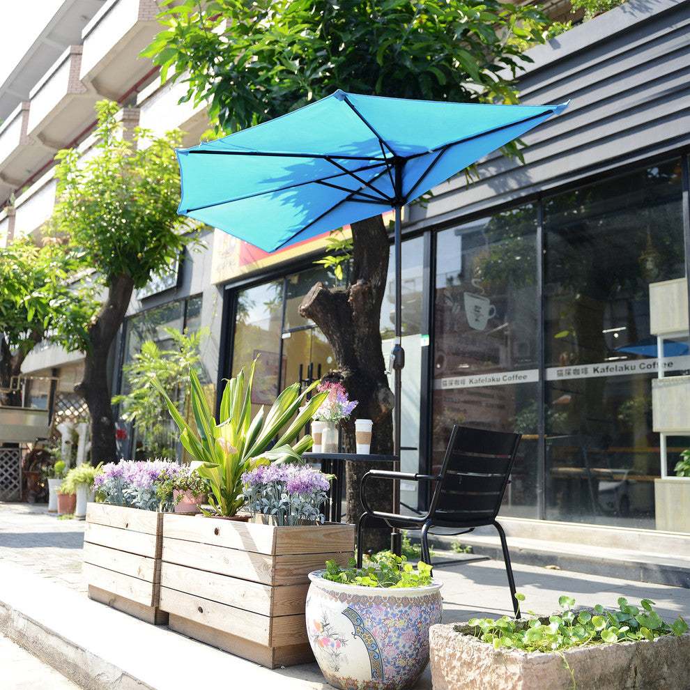 Villacera 9' Outdoor Patio Half Umbrella With 5 Ribs Blue
