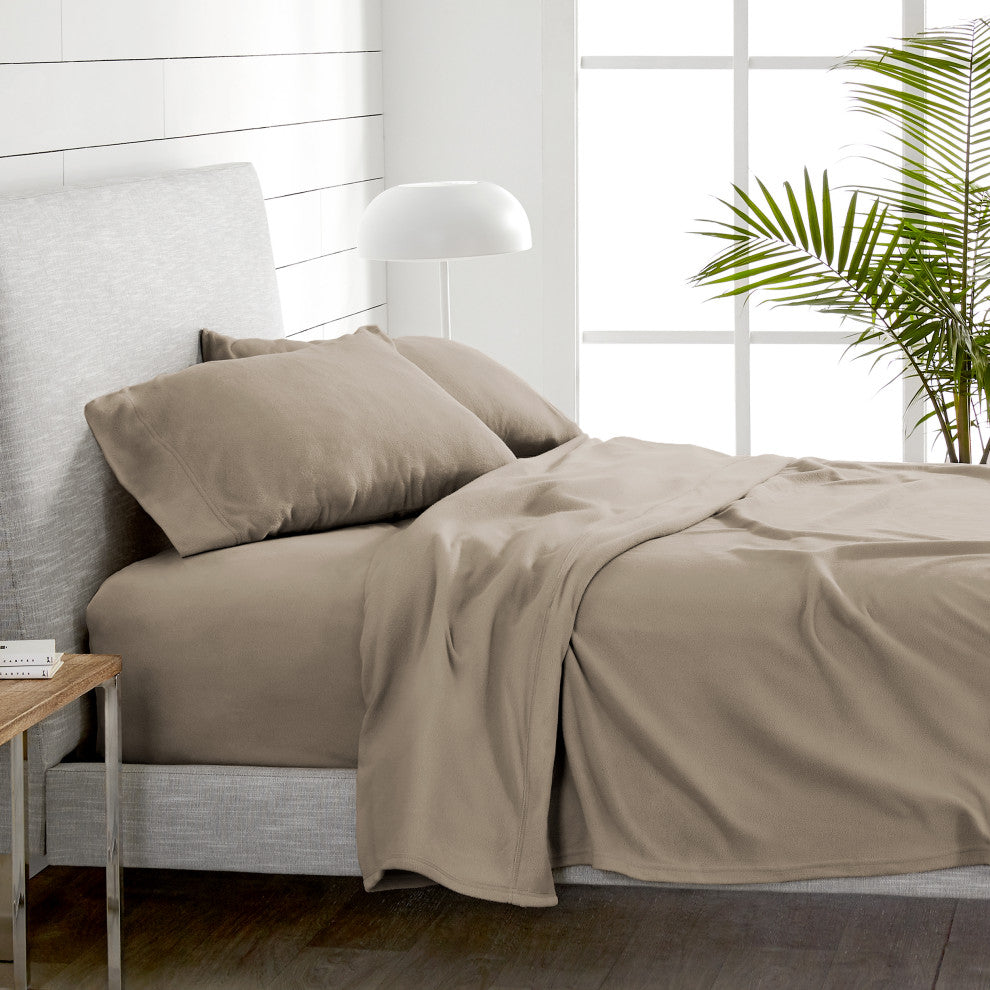 Bare Home Polar Fleece Sheet Set, Taupe, Twin Xl