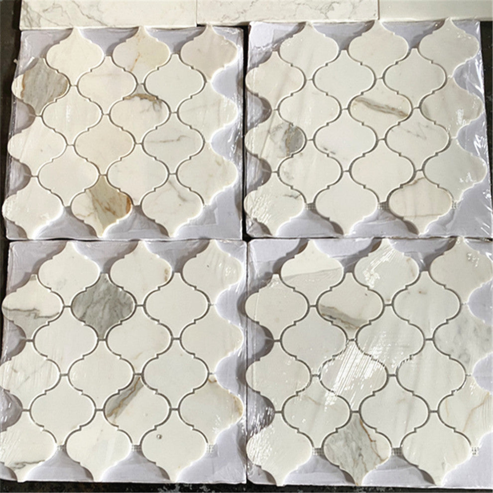 Calacatta Gold Calcutta Marble Arabesque Lantern Baroque Tile Polished, 1 sheet