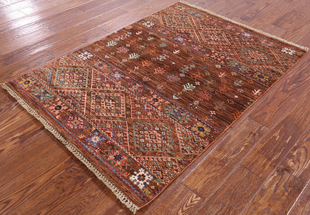 Hand Knotted Khorjin Wool Rug 3' 6" X 4' 11" Q7465