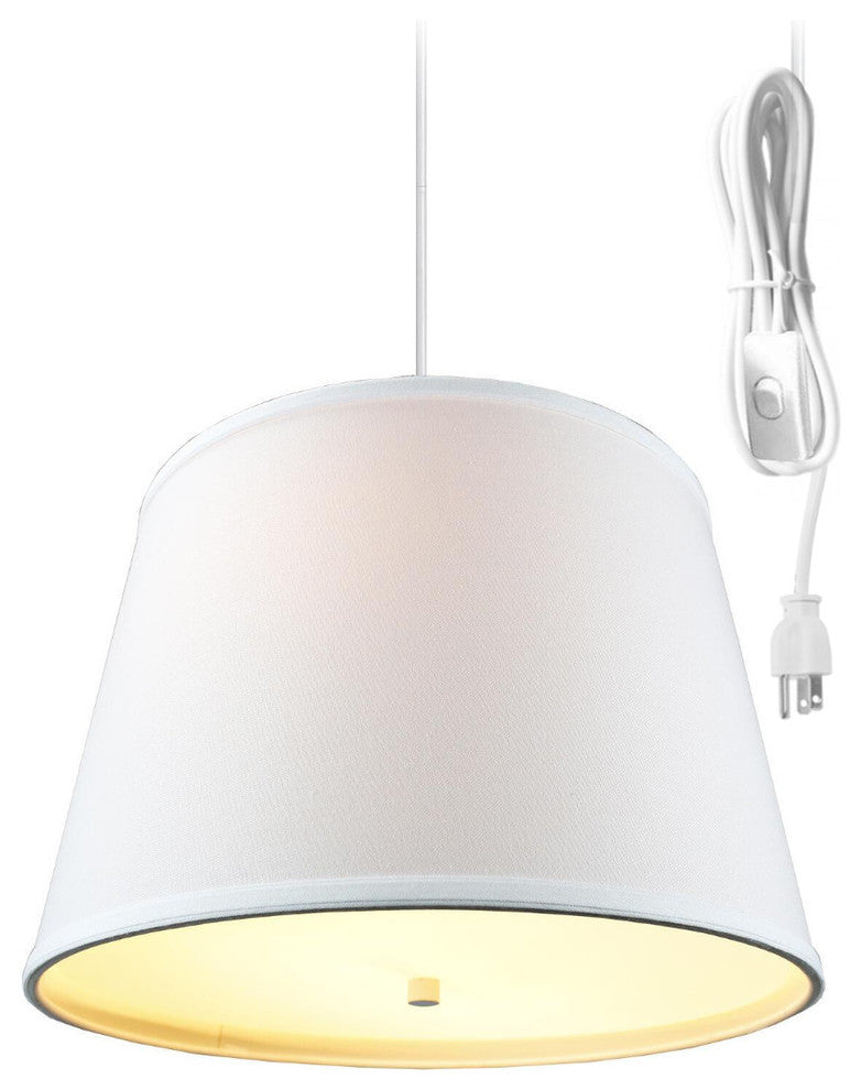 2 Light Swag Plug-In Pendant 16"w White with Diffuser, White Cord