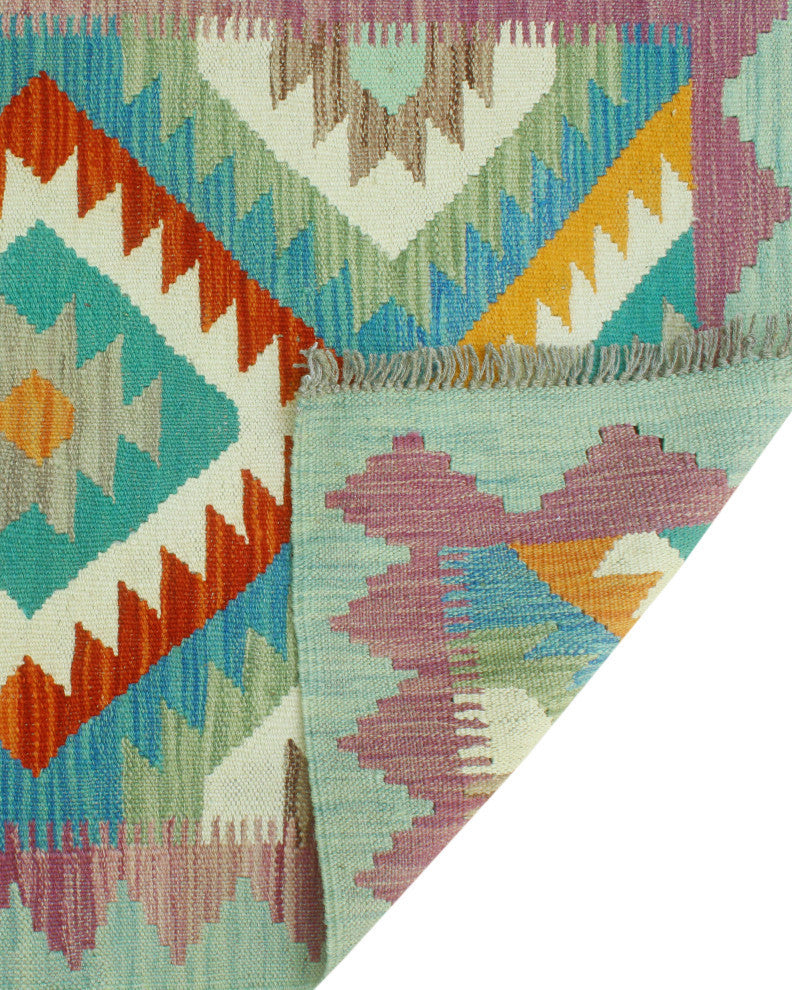 Sangat Kilim Belva Light Green/Blue Runner, 2'7x9'11