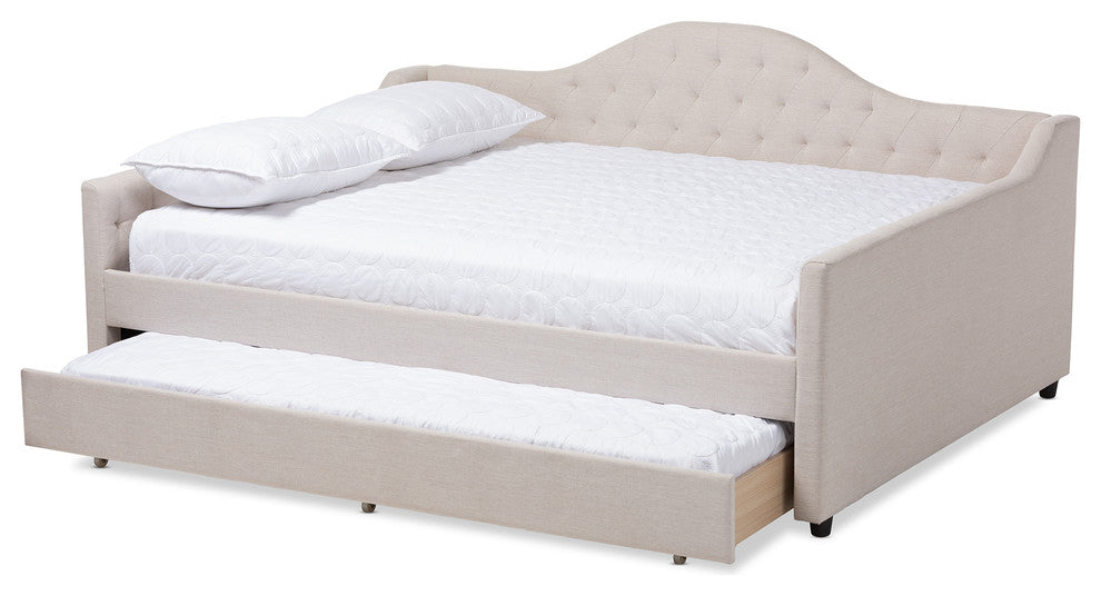 Baxton Studio Eliza Tufted Queen Daybed with Trundle in Light Beige