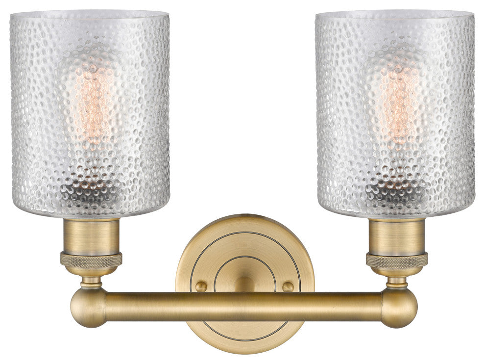 Edison Cobbleskill 2-Light 14" Vanity Light, Brushed Brass Finish, Clear Shade