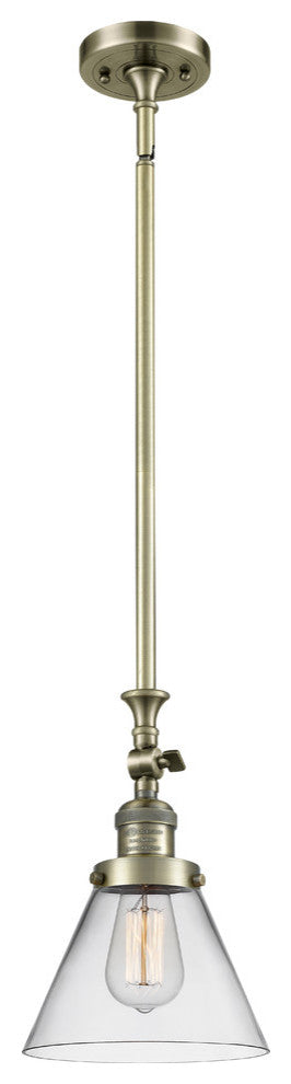 Large Cone 1-Light LED Pendant, Antique Brass, Glass: Clear