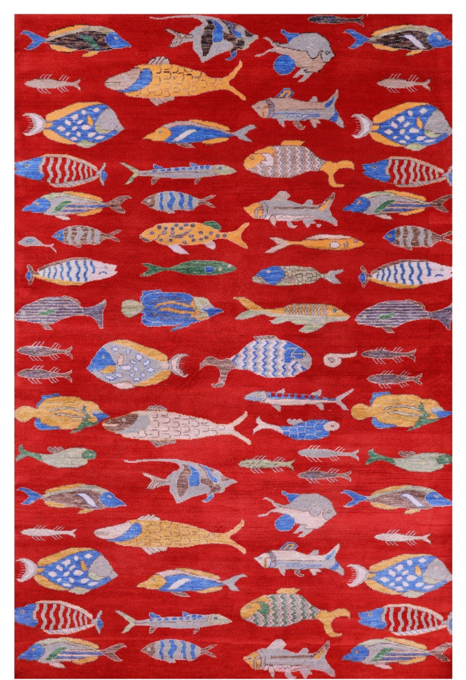Handmade Gabbeh Fish Design Wool Rug 5' 3" X 8' 2" - Q15515