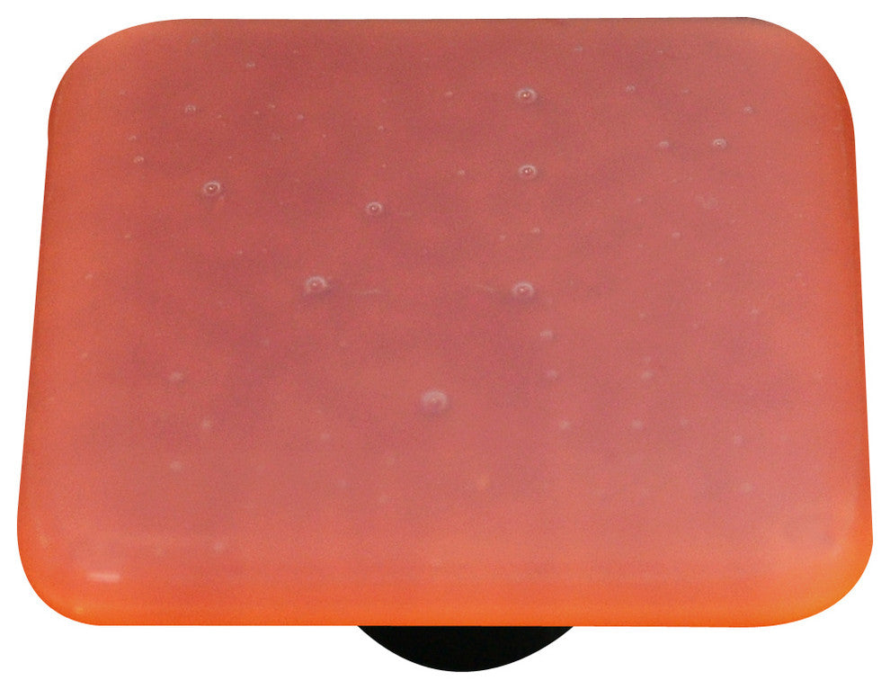 Art Glass Square Opaline Knob, Black Post, Opaline, Burnt Orange