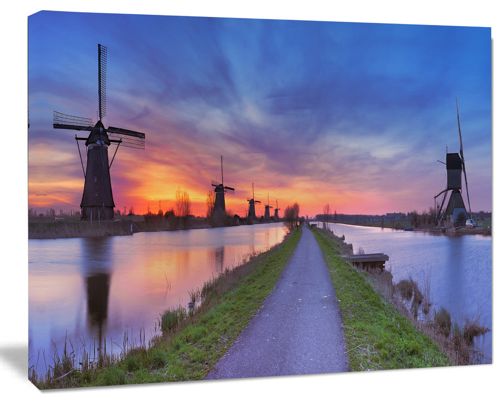 Windmills Morning Panorama, Oversized Abstract Canvas Art Print, 60x40