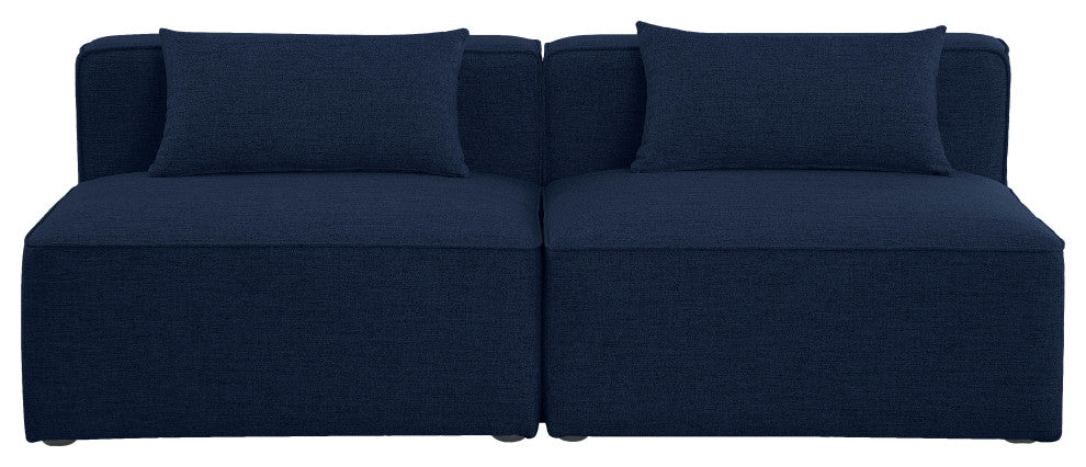 Cube Upholstered Modular Sofa, Navy, 2-Piece: 2 Armless Chair, Linen Texured Fabric